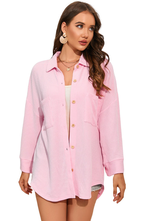 Roll Tab Sleeve Ribbed Cording Shacket