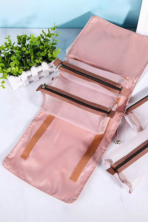 Roll Up Detachable Mesh Pouch Cosmetic Organizer Bag