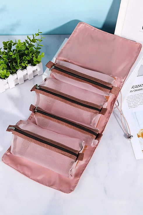 Roll Up Detachable Mesh Pouch Cosmetic Organizer Bag