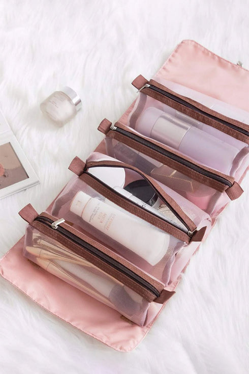 Roll Up Detachable Mesh Pouch Cosmetic Organizer Bag