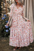Romantic Blossom Half Sleeve V Neck Tiered A Line Maxi Dress