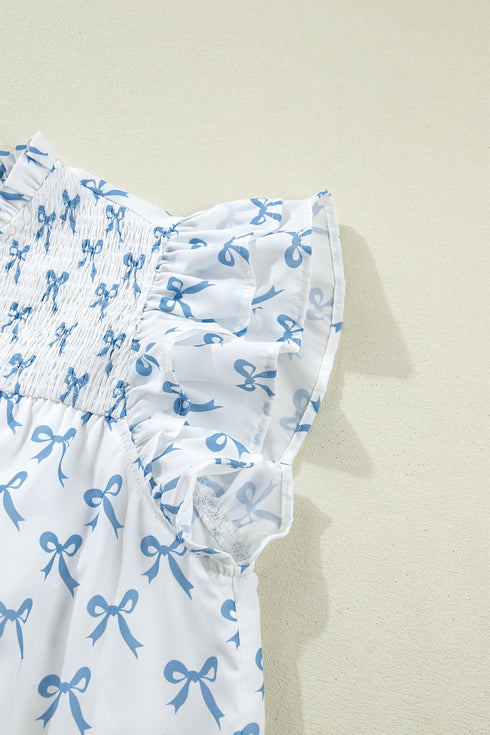 Romantic Bow Front Ruffled Short Sleeve Top