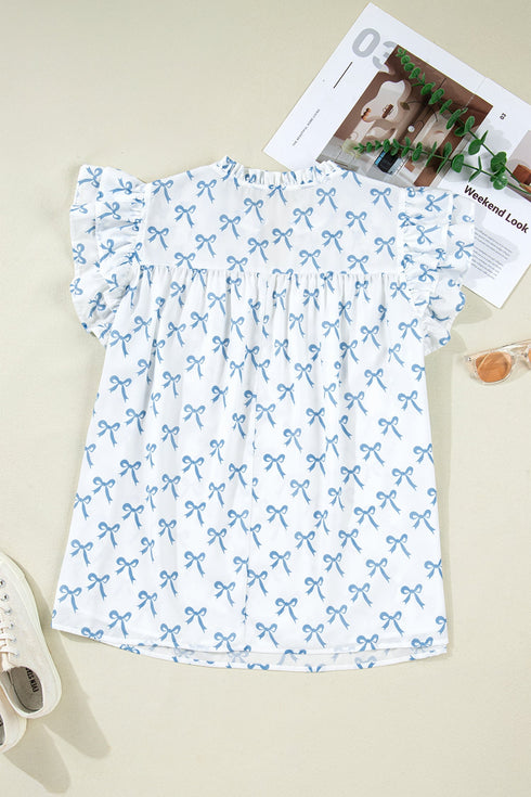 Romantic Bow Front Ruffled Short Sleeve Top