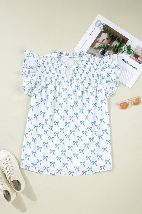 Romantic Bow Front Ruffled Short Sleeve Top