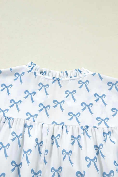 Romantic Bow Front Ruffled Short Sleeve Top