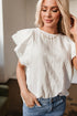 Romantic Crinkled Cotton Ruffled Flutter Sleeve Blouse Top