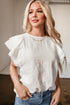 Romantic Crinkled Cotton Ruffled Flutter Sleeve Blouse Top
