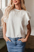 Romantic Crinkled Cotton Ruffled Flutter Sleeve Blouse Top