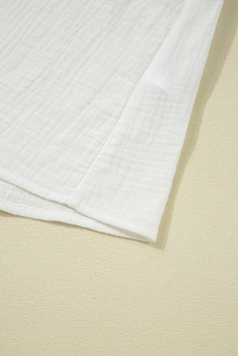 Romantic Crinkled Cotton Ruffled Flutter Sleeve Blouse Top