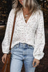 Romantic Eyelet Embroidered V Neck Puff Sleeve Cotton Blouse
