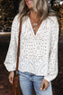 Romantic Eyelet Embroidered V Neck Puff Sleeve Cotton Blouse