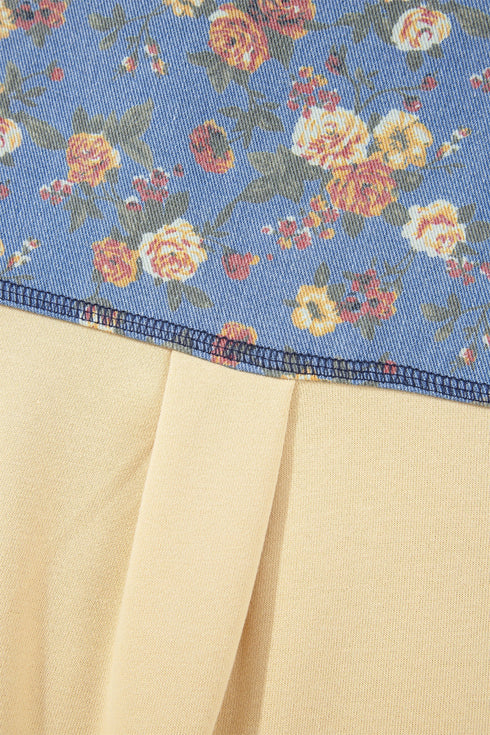 Romantic Floral Denim Collar Patchwork V Neck Top