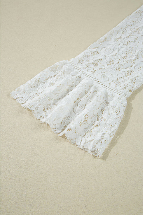Romantic Floral Lace Tie Front Tiered Bell Sleeve Blouse