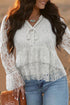 Romantic Floral Lace Tie Front Tiered Bell Sleeve Blouse