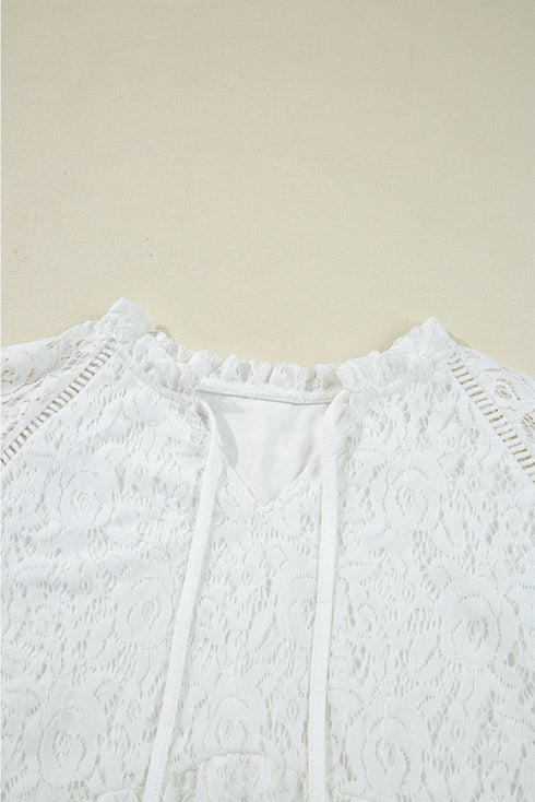 Romantic Floral Lace Tie Front Tiered Bell Sleeve Blouse