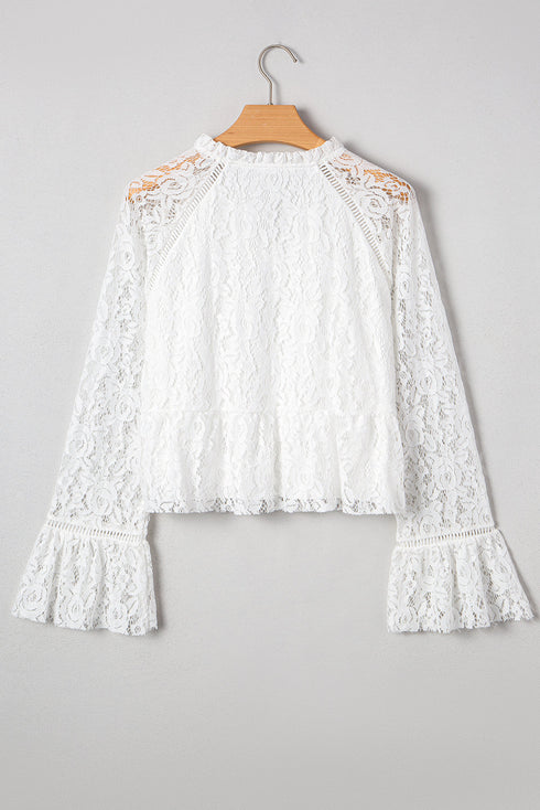 Romantic Floral Lace Tie Front Tiered Bell Sleeve Blouse