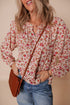 Romantic Floral Print Notched Neck Long Bishop Sleeve Blouse