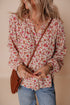 Romantic Floral Print Notched Neck Long Bishop Sleeve Blouse