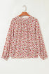 Romantic Floral Print Notched Neck Long Bishop Sleeve Blouse