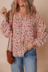 Romantic Floral Print Notched Neck Long Bishop Sleeve Blouse
