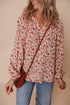 Romantic Floral Print Notched Neck Long Bishop Sleeve Blouse