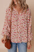 Romantic Floral Print Notched Neck Long Bishop Sleeve Blouse