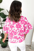 Romantic Floral Print Round Neck Ruffled Sleeve Blouse
