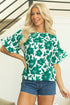 Romantic Floral Print Round Neck Ruffled Sleeve Blouse