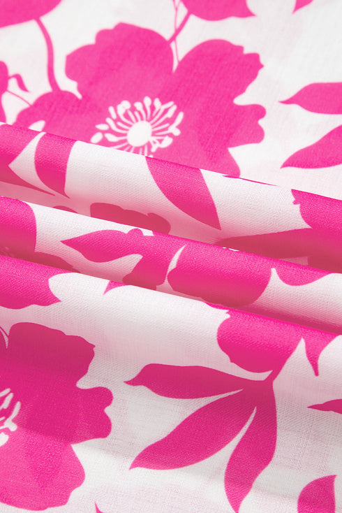 Romantic Floral Print Round Neck Ruffled Sleeve Blouse