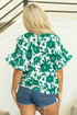 Romantic Floral Print Round Neck Ruffled Sleeve Blouse