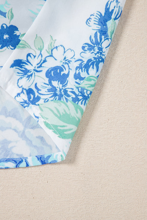 Romantic Floral Print Ruffle Sleeve High Neck Button Front Blouse