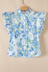 Romantic Floral Print Ruffle Sleeve High Neck Button Front Blouse