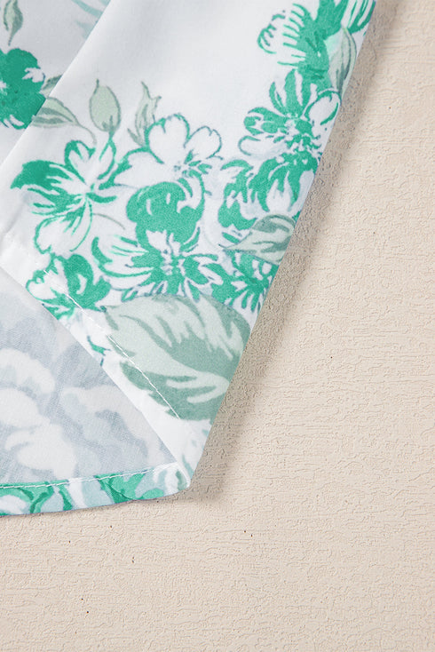 Romantic Floral Print Ruffle Sleeve High Neck Button Front Blouse