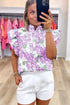Romantic Floral Print Ruffle Sleeve High Neck Button Front Blouse
