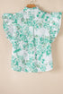 Romantic Floral Print Ruffle Sleeve High Neck Button Front Blouse