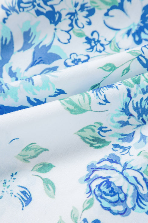 Romantic Floral Print Ruffle Sleeve High Neck Button Front Blouse