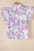 Romantic Floral Print Ruffle Sleeve High Neck Button Front Blouse