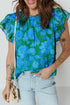 Romantic Floral Print Ruffle Sleeve V Neck Blouse