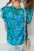 Romantic Floral Print Ruffle Sleeve V Neck Blouse