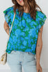 Romantic Floral Print Ruffle Sleeve V Neck Blouse