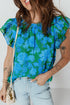 Romantic Floral Print Ruffle Sleeve V Neck Blouse
