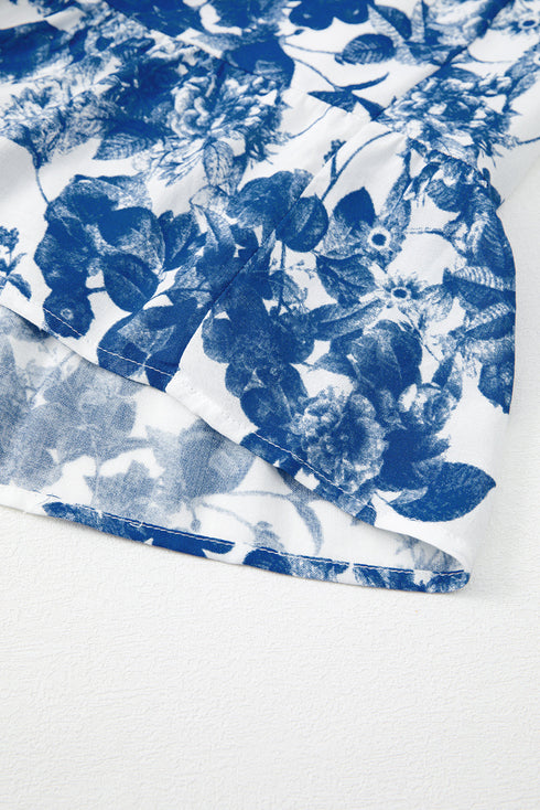 Romantic Floral Print Ruffle Strap Smocked Bodice Ruffle Hem Midi Dress