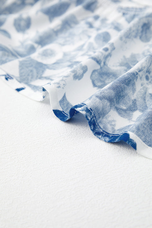 Romantic Floral Print Ruffle Strap Smocked Bodice Ruffle Hem Midi Dress