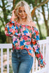 Romantic Floral Print Ruffle Trim Off Shoulder Blouse