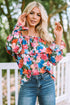 Romantic Floral Print Ruffle Trim Off Shoulder Blouse