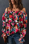 Romantic Floral Print Ruffle Trim Off Shoulder Blouse