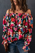Romantic Floral Print Ruffle Trim Off Shoulder Blouse