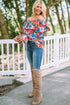 Romantic Floral Print Ruffle Trim Off Shoulder Blouse