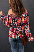 Romantic Floral Print Ruffle Trim Off Shoulder Blouse