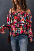 Romantic Floral Print Ruffle Trim Off Shoulder Blouse